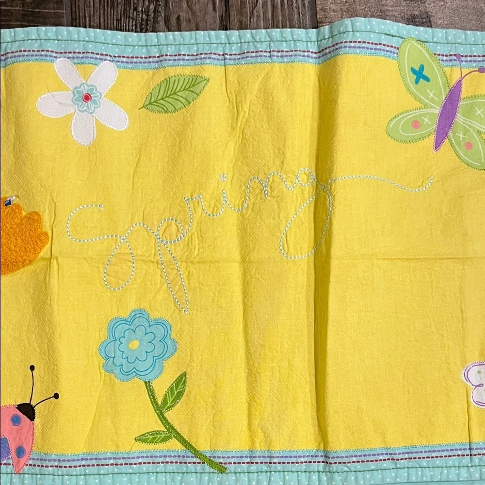 Yellow cotton cloth embroidered Floral Spring  Table Runner